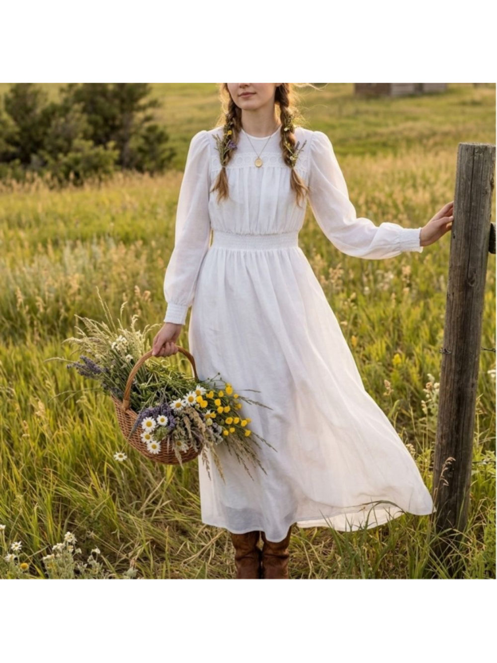 Vintage 1983 White Maxi Dress Lace Bodice XS Prairie Bride Lace Bodice & Bishop